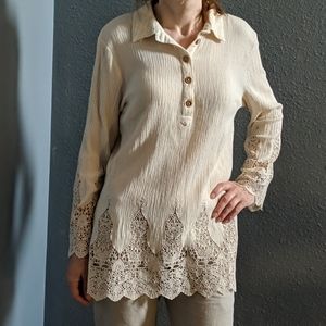 Soft Surroundings Cream Button Down Shirt